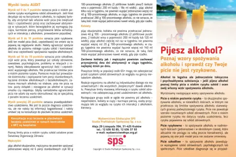 Dwa kolorowe drinki z parasolkami i owocami. Obok tekst: "Pijesz alkohol? Poznaj wzory spożywania alkoholu i sprawdź czy Twoje picie nie jest ryzykowne.