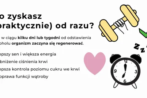Abstynencja od alkoholu przynosi korzyści: lepszy sen, energia, niższe ciśnienie, kontrola cukru i lepsza wątroba. Zyskujesz zdrowie!