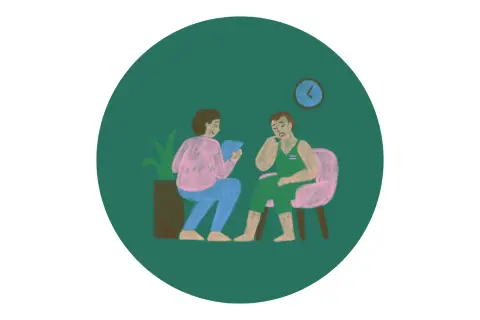 Terapia. Pacjent opowiada o swoich problemach, a terapeuta notuje w dzienniku uczuć.