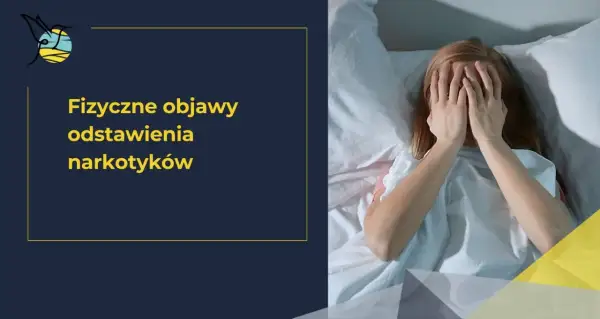 Kobieta w łóżku zakrywa twarz dłońmi, przeżywając trudne pierwsze dni po odstawieniu narkotyków.